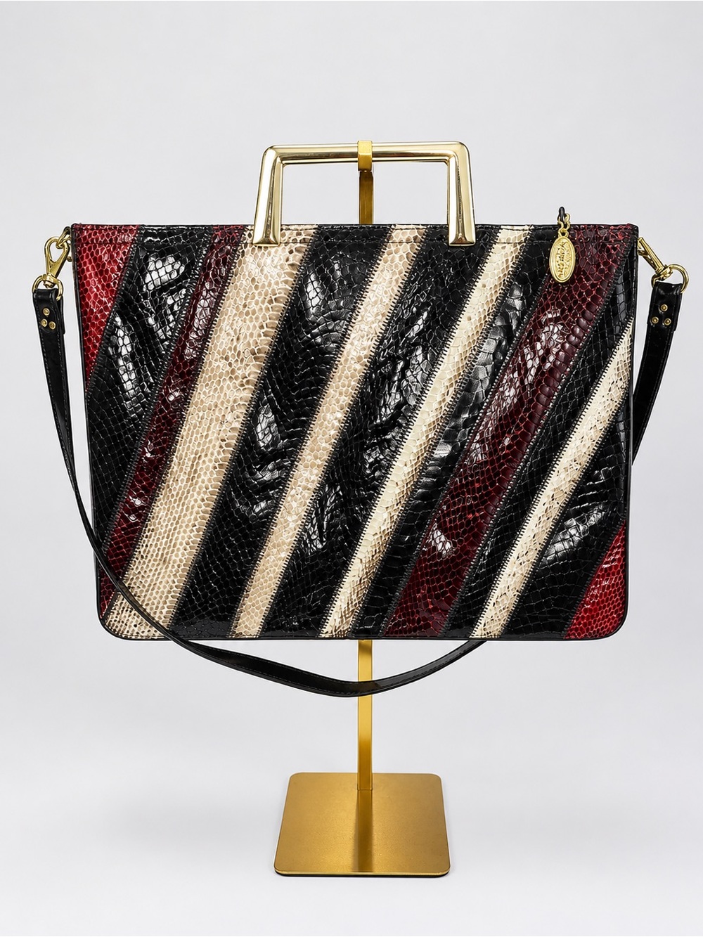 Vintage Varon Leather & Snakeskin Gold Hardware Top Handle Shoulder Bag